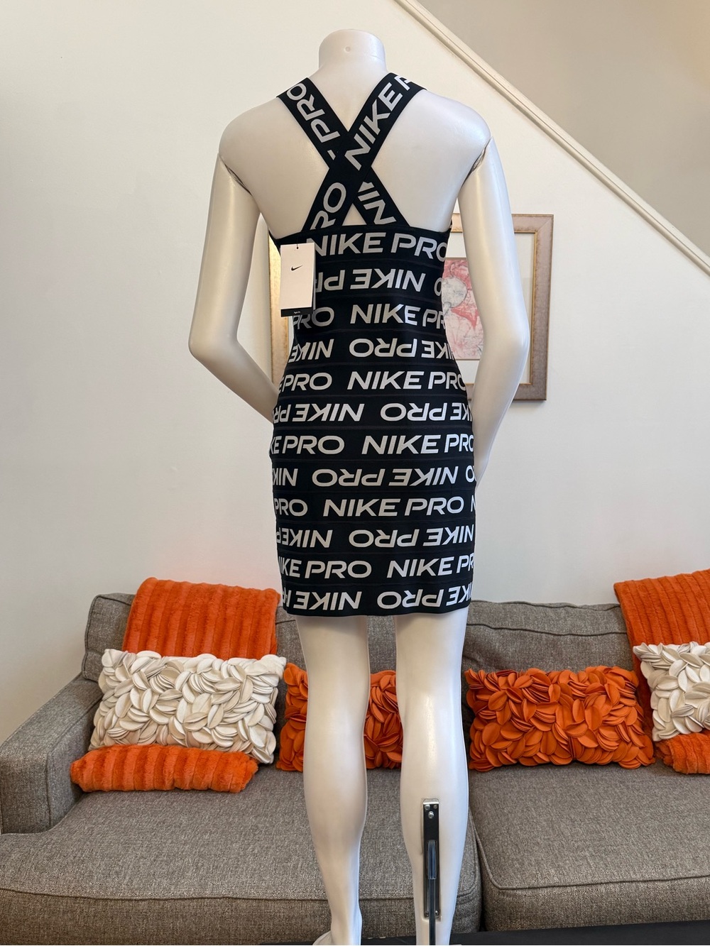 ❣️🆕NIKE Pro Bandage Dress Black & White All Over Logo Print $120 MSRP❣️ - Picture 6 of 9